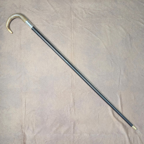 復古男式純銀裝飾彎角手柄手杖 86 厘米